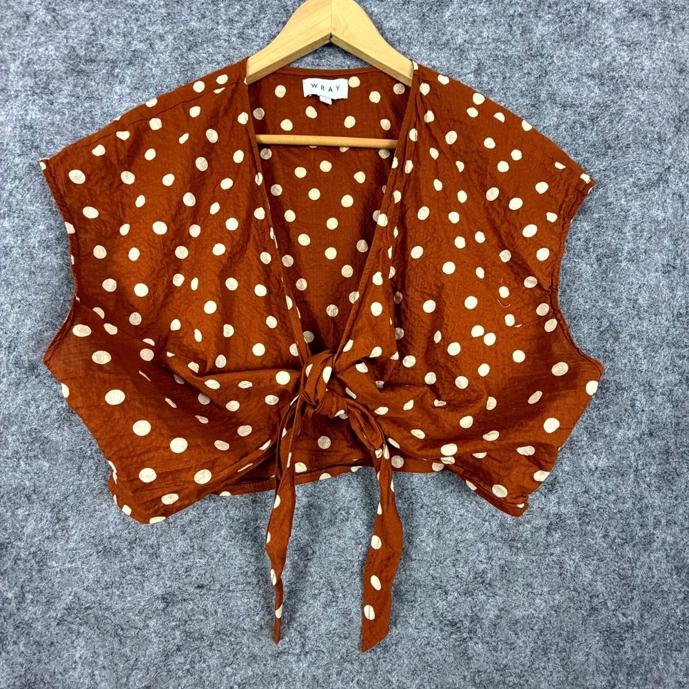 WRAY Rust Polka Dot Tie-Front Crop Top